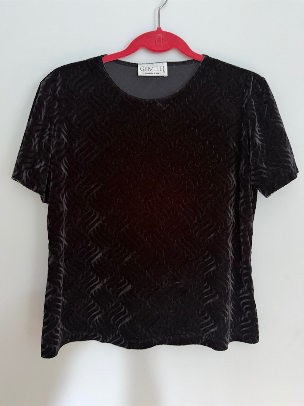 Vintage Black Short Sleeve Velvet Pattern Top